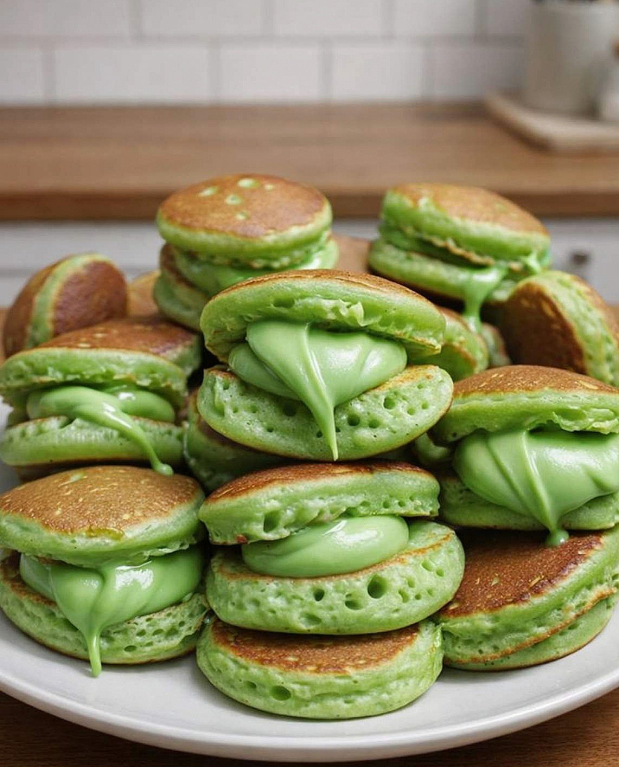 Mini Pancakes with Custard (Pandan Coconut Style)
